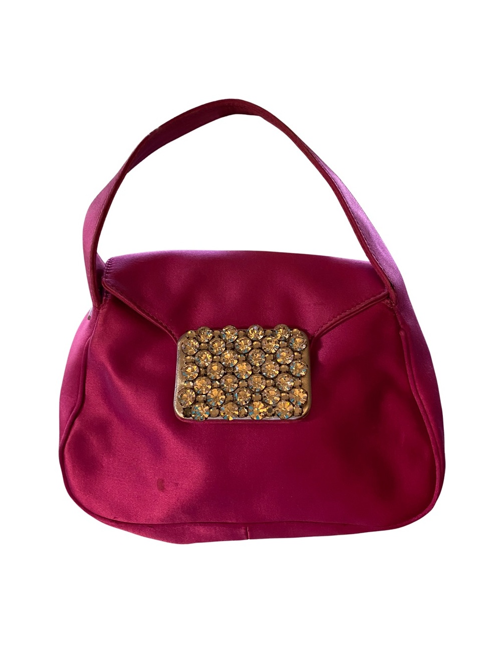 kate spade fuchsia satin mini shoulder bag with crystal plaque